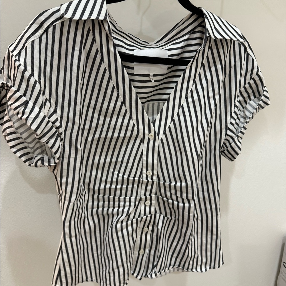 Frame Shortsleeve Button-Down Striped Women's Top - Picture 2 of 4